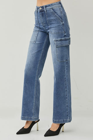 RISEN Dark Cargo Pocket Wide Jeans