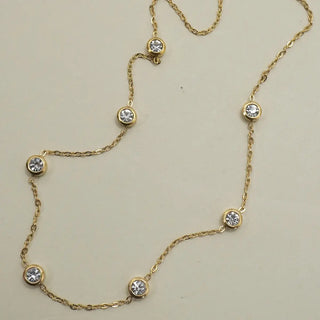 18K gold rhinestone station necklace showing adjustable length and lobster claw clasp - hypoallergenic jewelry