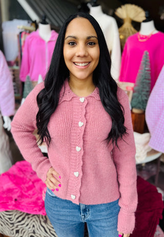 Penelope Heart Button Collared Sweater