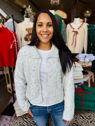 Pearl Open Front Collared Cardigan