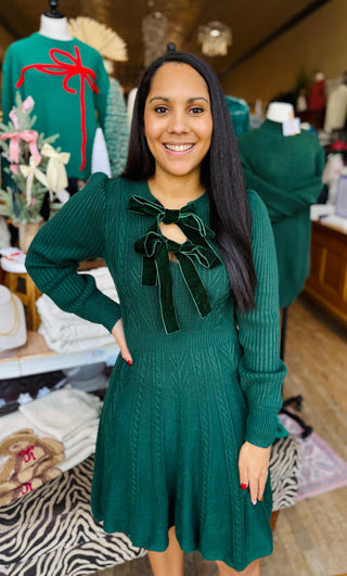 Velvet Bow Sweater Mini Dress