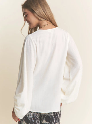 Ivory Textured Balloon Sleeve Blouse