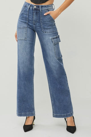 RISEN Dark Cargo Pocket Wide Jeans