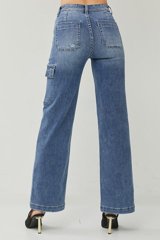 RISEN Dark Cargo Pocket Wide Jeans