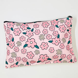 Pink Floral Canvas Cosmetic Pouch