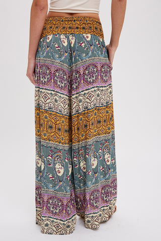 Boho Smocked Waist Wide Leg Pants