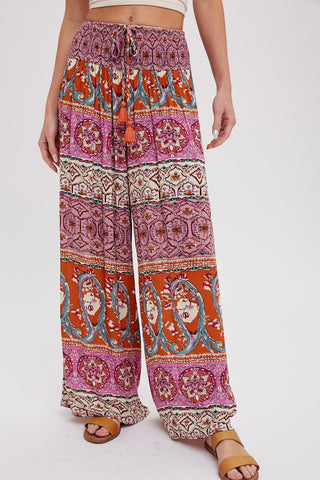 Boho Smocked Waist Wide Leg Pants