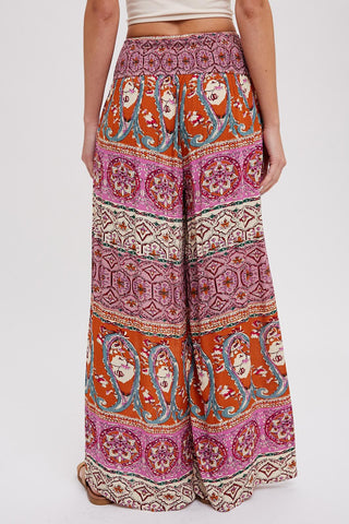 Boho Smocked Waist Wide Leg Pants