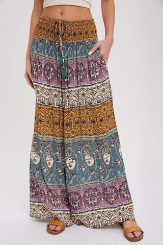 Boho Smocked Waist Wide Leg Pants