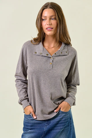 Buttery Soft Striped Button Sweatshirt