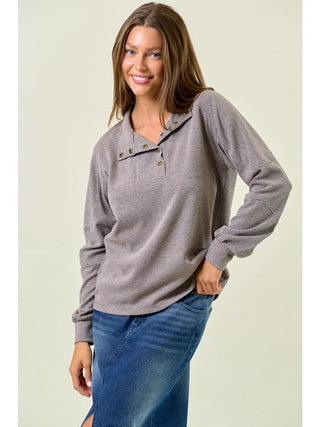 Buttery Soft Striped Button Sweatshirt