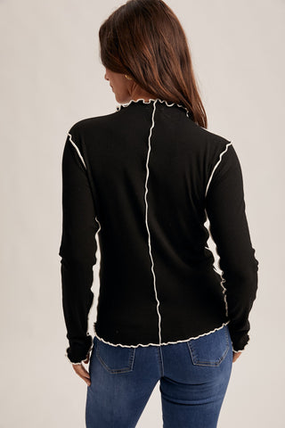 Cabbage Hem Ribbed Long Sleeve Top