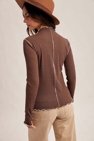 Cabbage Hem Ribbed Long Sleeve Top