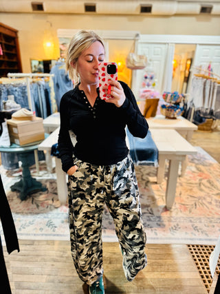 Camo Terry Cropped Barrel Pants