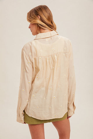 Daisy Embroidered Button Down Shirt