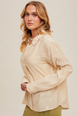 Daisy Embroidered Button Down Shirt
