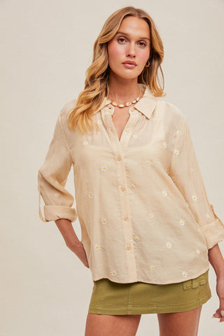 Daisy Embroidered Button Down Shirt