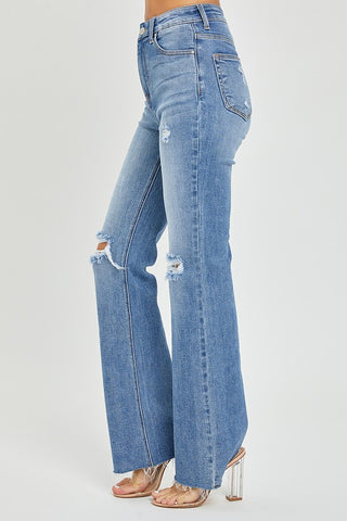 Risen High Rise Flare Distressed Jeans