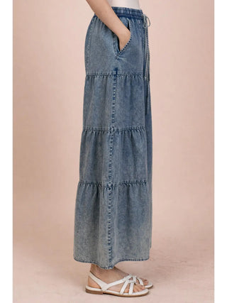 Emma Tiered Wide Leg Palazzo Chambray Pants