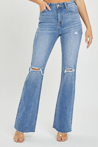 Risen High Rise Flare Distressed Jeans
