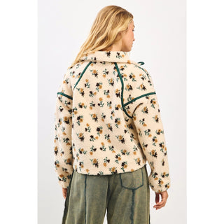 Flower Print Fleece Half Zip Pullover