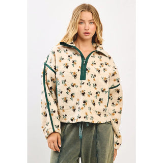 Flower Print Fleece Half Zip Pullover