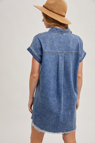 Frayed Hem Denim Shirt Dress