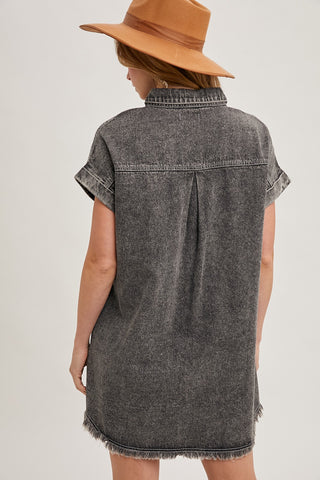 Frayed Hem Denim Shirt Dress