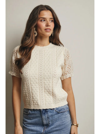 Gabriella Eyelet Short Sleeve Sweater Top