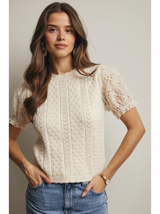 Gabriella Eyelet Short Sleeve Sweater Top