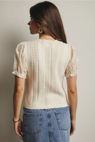 Gabriella Eyelet Short Sleeve Sweater Top
