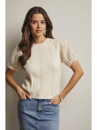 Gabriella Eyelet Short Sleeve Sweater Top