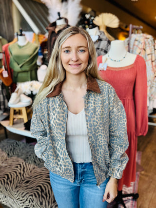 Garment Washed Leopard Bomber Jacket