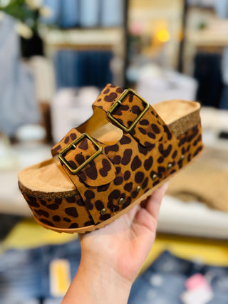Leopard Platform Double Strap Sandals