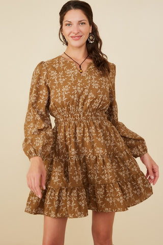 Jenna Split Neck Embroidered Mini Dress
