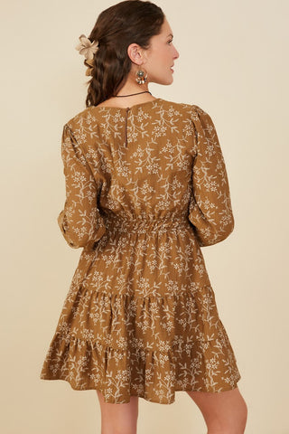 Jenna Split Neck Embroidered Mini Dress