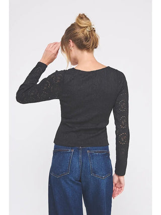 Lace Long Sleeve Square Neck Top