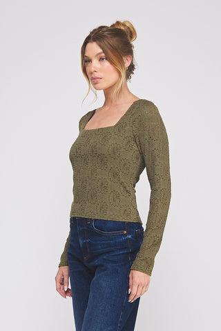 Lace Long Sleeve Square Neck Top