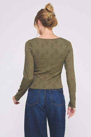 Lace Long Sleeve Square Neck Top
