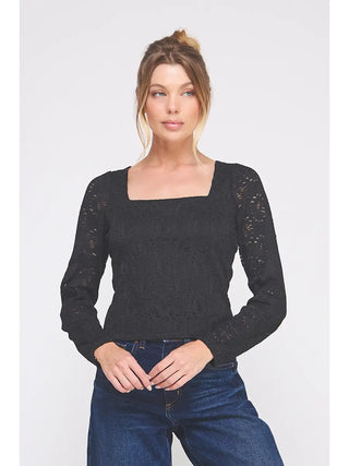 Lace Long Sleeve Square Neck Top