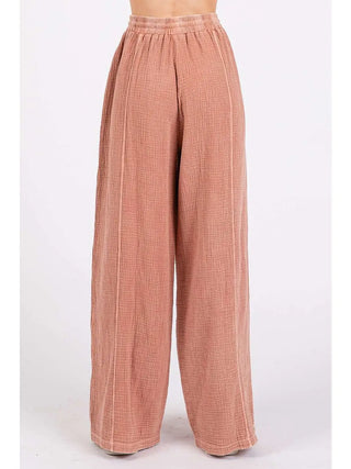 Gauze Lace Trim Wide Leg Pants