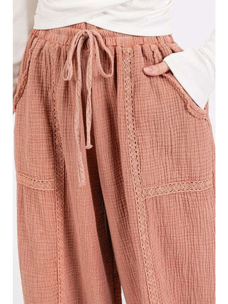Gauze Lace Trim Wide Leg Pants