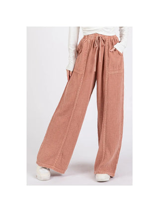 Gauze Lace Trim Wide Leg Pants