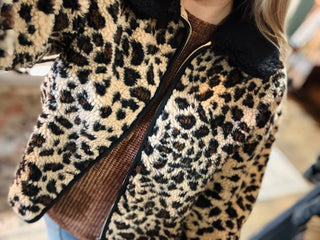 Leopard Fleece Collared Jacket