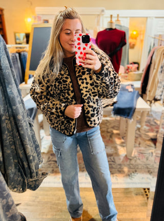 Leopard Fleece Collared Jacket