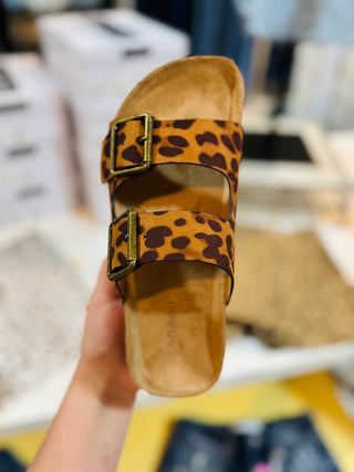 Leopard Platform Double Strap Sandals