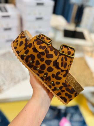 Leopard Platform Double Strap Sandals