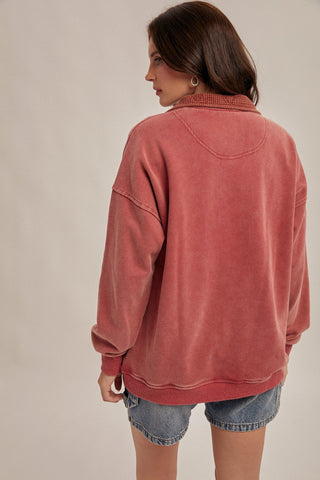 Lillian Washed Quarter Button Up Sweatshirt