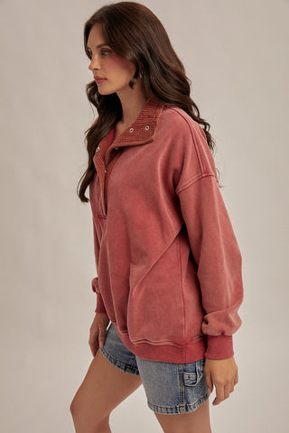 Lillian Washed Quarter Button Up Sweatshirt