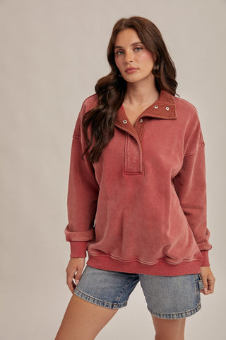 Lillian Washed Quarter Button Up Sweatshirt